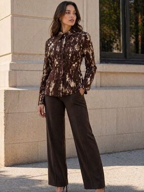 AKIRA Brown Multi Jacket NWT Small Tie Dye Abstract Print Fitted Statement